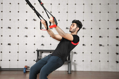 Training All-in-One Suspension Trainer Exercise Equipment Bundle,Bodyweight Fitness Resistance Trainer Kit with Pro Straps for Door Pull up Bar, Anchor Point for Complete Body Workouts V1