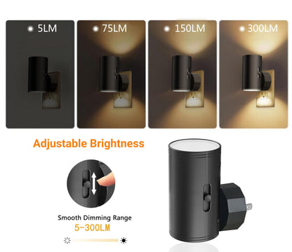 LED Night Lights Plug into Wall, Dusk to Dawn Sensor,5-300LM Adjustable Brightness, Soft White 3000K,Dimmable Night Lights for Kitchen,Hallway Bedroom,Stairs, 2 Pack
