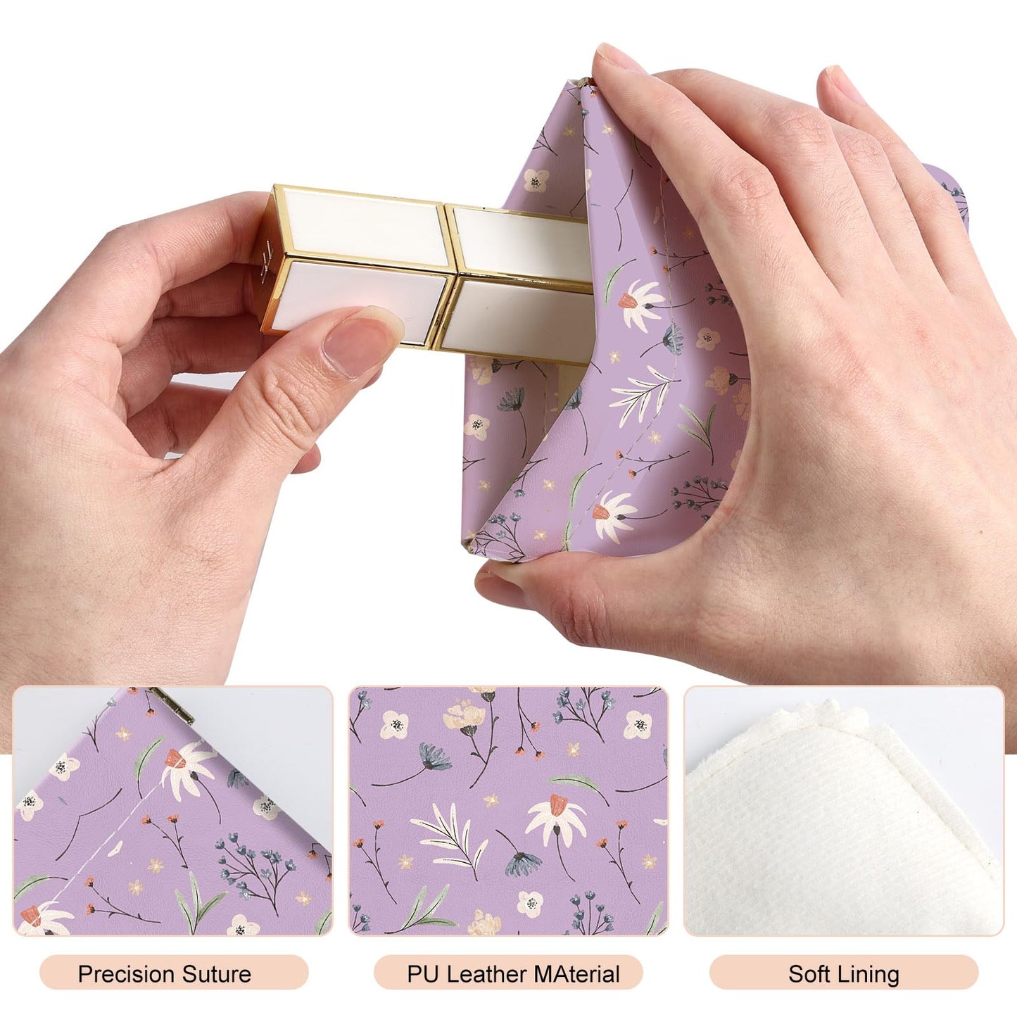2Pcs PU Leather Small Squeeze Coin Purse Pouch Mini coin Bag Unique And Cute Wallet Cosmetic Bags Change Bag For Women Girls Men White And Purple Floral