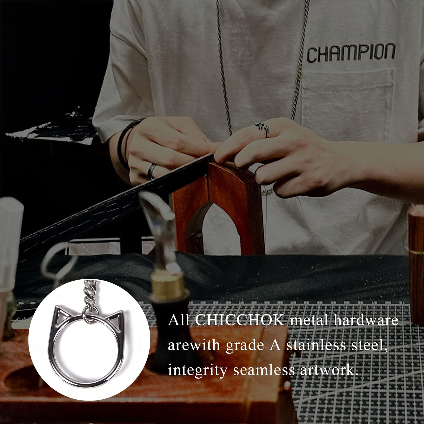 C CHIC CHOK YOUR BODY TALK Cat O-Ring Slip Chain Necklace Stainless Steel Cuban Chain Punk Choker Necklace Jewelry Gift for Women