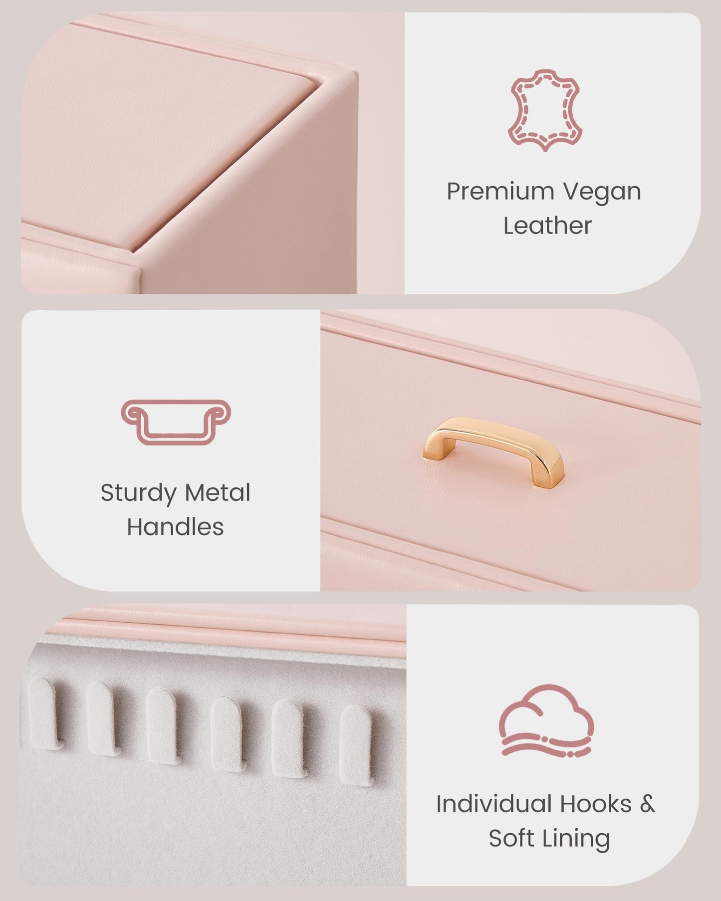 Lolalet Upgraded Double-Sided Hanging Necklace Organizer Box, Jewelry Display Case with Double-Sided Clear Window for Necklaces Bracelets, Tangle-Free Necklace Storage Box, Pink, 1-Layer 20 Hooks