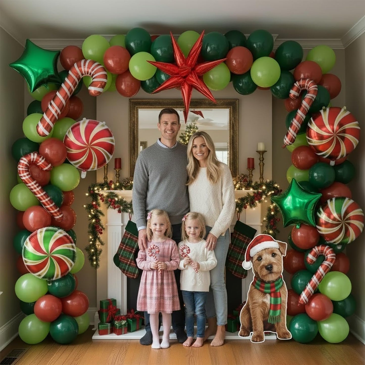 Christmas Party Decorations with Red Green Balloon garland arch Kit & small Candy cane Star Lollipop foil balloons for Kids Naughty Cartoon Birthday friendsmas Xmas Party Decorations (Red Green)
