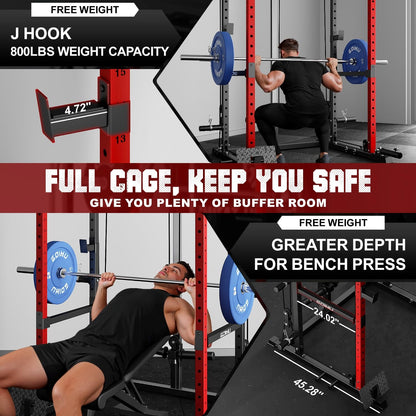 Goimu R1-V4 Power Cage Rack, 2000LB Squat Rack with Cable Crossover System, Multi-Function Weight Cage, Home Gym Workout Machine with More Training Attachments (Red R1 Power Cage)