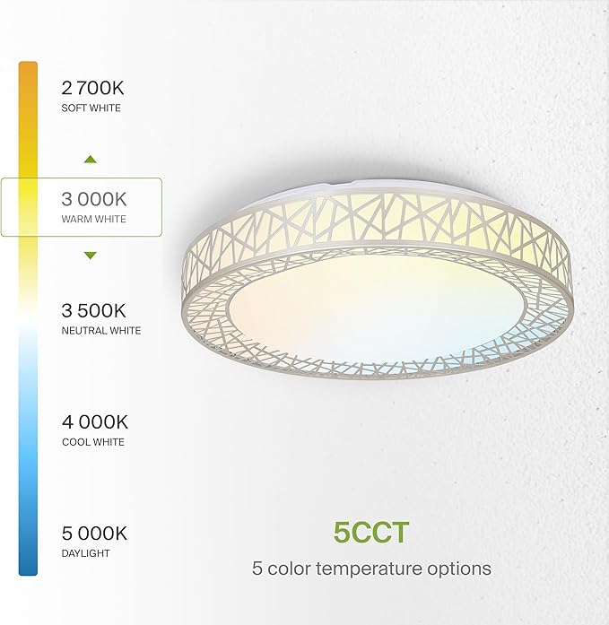 ASD 18 Inch LED Flush Mount Ceiling Light Fixture for Bedroom, 35W 1992LM 5CCT 2700K-5000K, Triac Dimmable Lights, Dining, Living Room, Kitchen Lamps, Modern Home Lighting Fixtures, Nickel, ETL