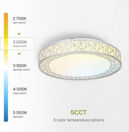 ASD 18 Inch LED Flush Mount Ceiling Light Fixture for Bedroom, 35W 1992LM 5CCT 2700K-5000K, Triac Dimmable Lights, Dining, Living Room, Kitchen Lamps, Modern Home Lighting Fixtures, Nickel, ETL