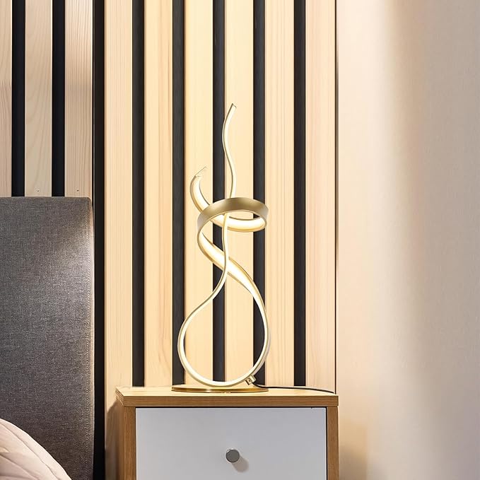 Gold Art Spiral 24W LED Table Lamp with Touch Remote Dimmer, 22" Unique Creative Stylish Smart Lamp, LED Desk Lamp for Dining Room, Bedroom, Bedside, Restaurant, Bar (Gold)