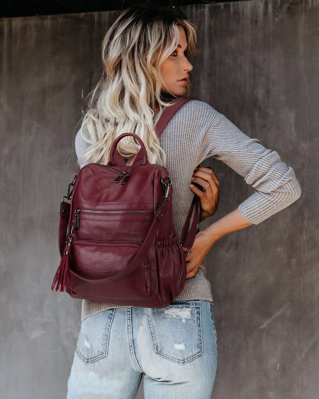 Uromee Travel Backpack Purse for Women Vegan Leather Ladies Fashion Tassel Shoulder Bag Convertible