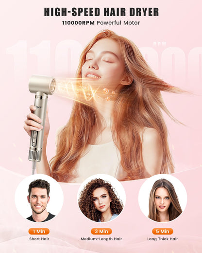 Tqcir 8-in-1 Professional Hot Air Styler&Hair Dryer Brush, Powerful Multi-Styler with Auto-Wrap Curler with Storage Case, Fast Drying Curling Straightening Volumizing Without Heat Damage(Gold)