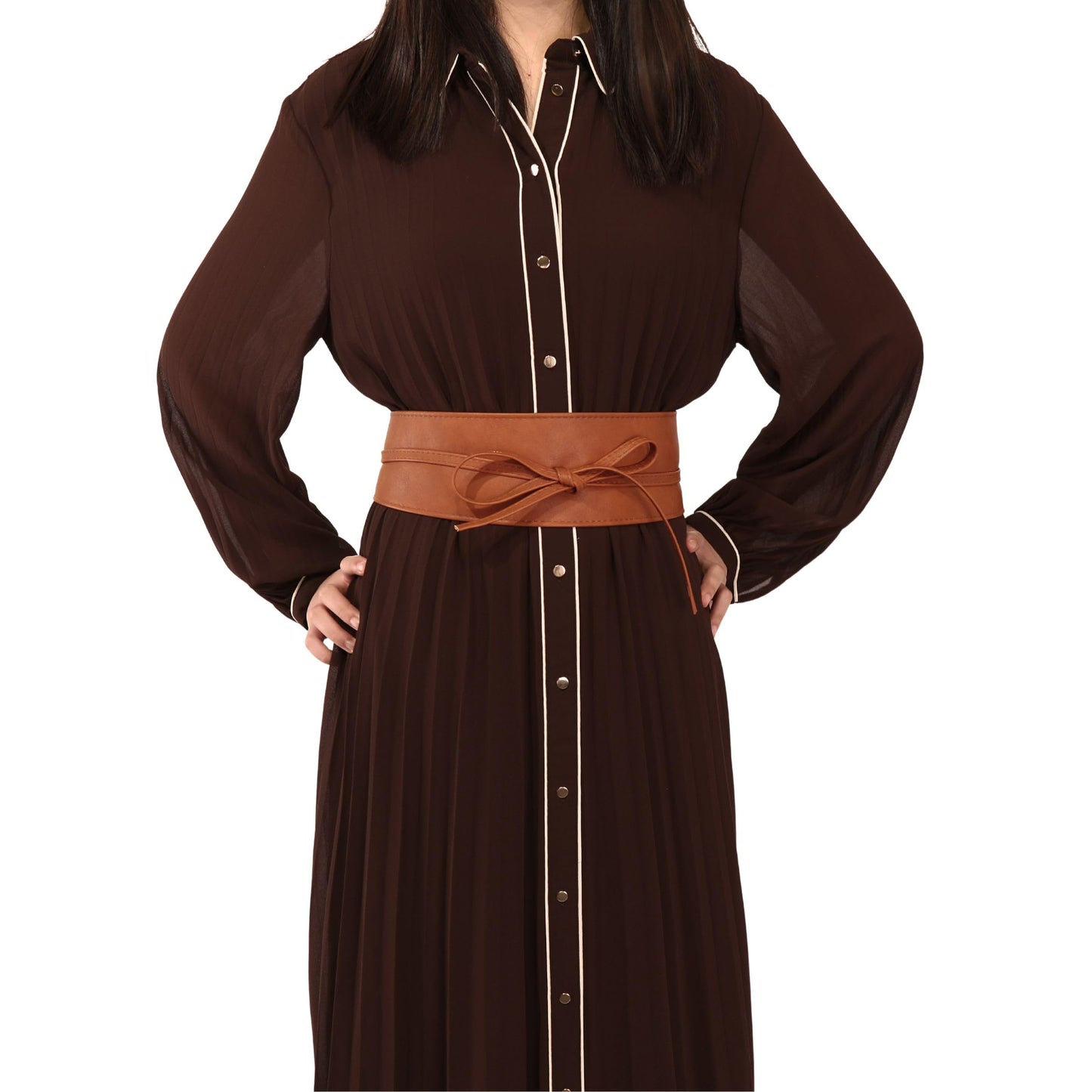 FASHIONGEN Obi Belt for Women – Wide Waist Belt in Faux Leather, MICA - Camel, Small/Medium