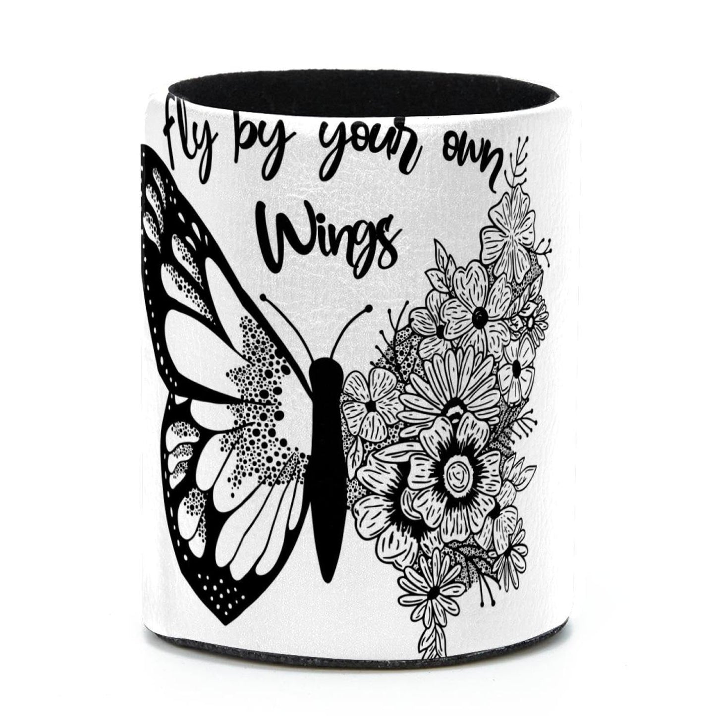 LWSHUNYI Black and White Butterfly Flowers Pen Holder, PVC Leather Pencil Holder for Desk, Pencil Cup Pot Desk Organizer and Accessories Makeup Brush Holder for Office, School, Home, Art Supply