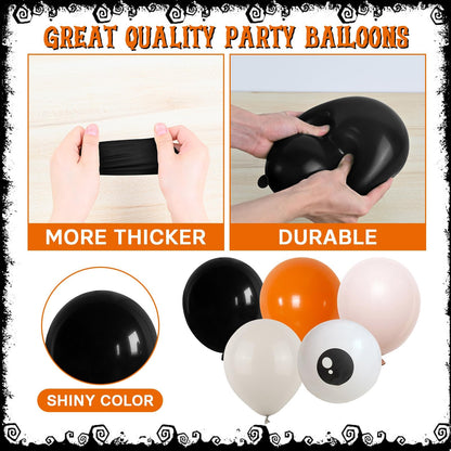 Halloween Balloons Arch Black Orange Beige Balloons Garland Halloween Birthday Party Decorations Orange Black Nude White Sand Latex Balloons with Pumpkin Foil Balloon Eye Print 3D Bat Stikers Decor