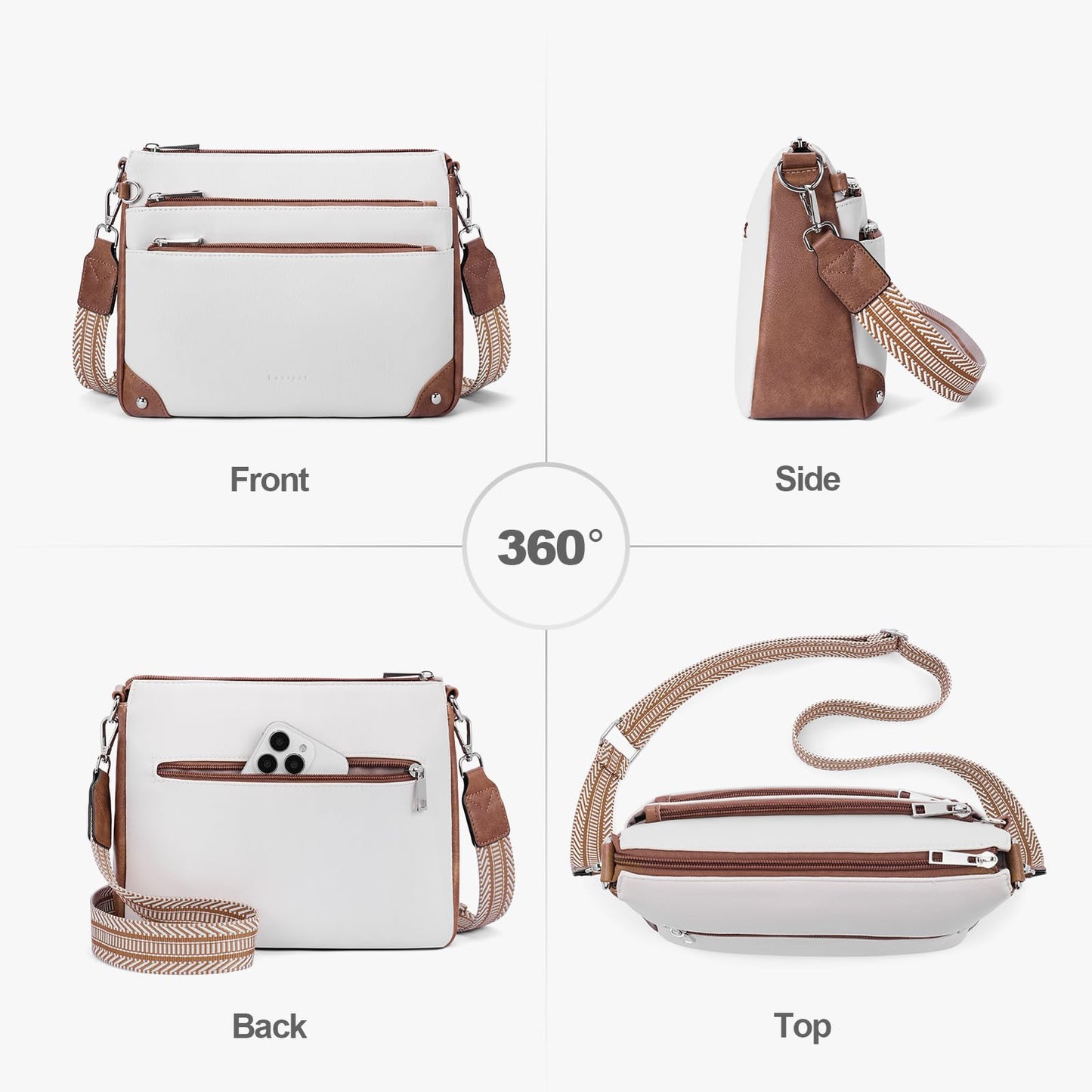 Lexiyat Crossbody Bags for Women Rfid Travel Crossbody Purses Leather Roomy Handbags Medium Shoulder bag with Adjustable Strap Beige