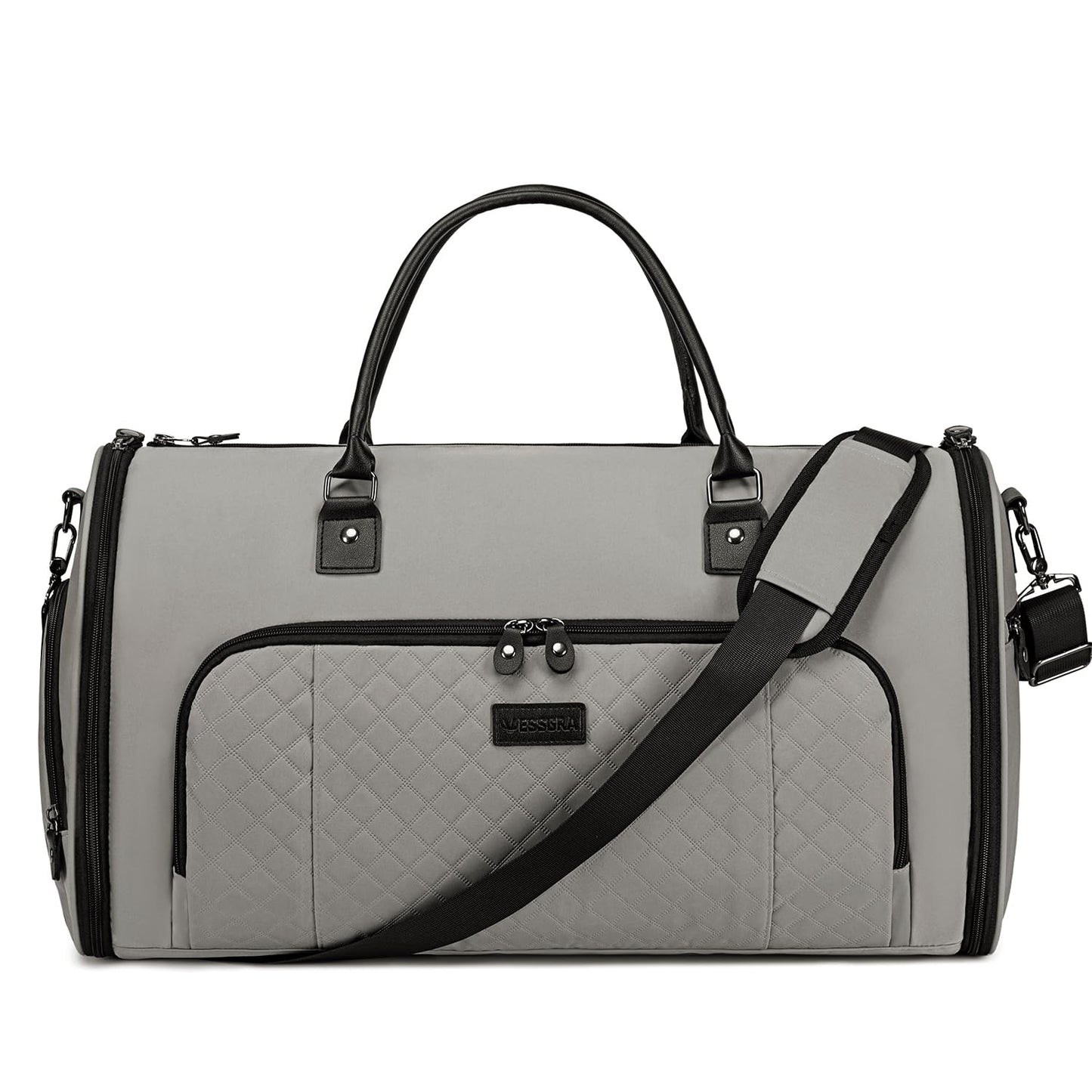 Vessgra Garment Bag for Airplane Travel, Carry On Garment Duffle Bags for Women, 2 in 1 Travel Suit Bag with Shoes Compartment Carry on Bag Hanging Garment Bag Travel with Shoulder Strap,Grey