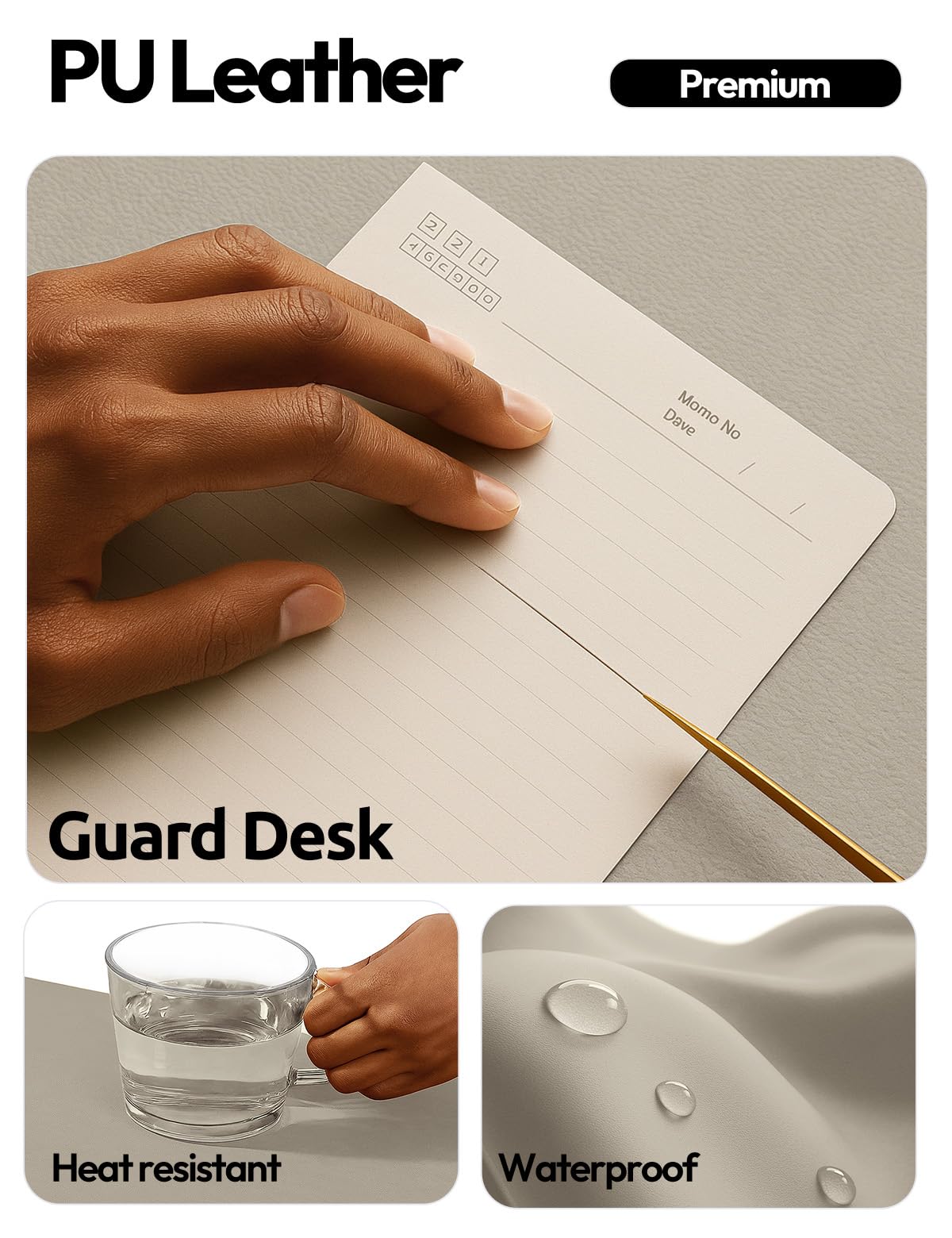 YSAGi Leather Desk Protector, Office Mat, Large Mouse Mat, Non-Slip PU Leather Blotter, Laptop Pad, Waterproof Writing Pad for Office and Home (Olive Beige, 47" x 17")