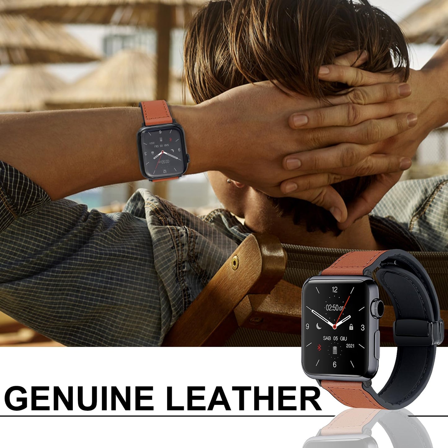 WestEagle Magnetic Leather Bands Compatible with Apple Watch 49mm 46mm 45mm 44mm 42mm(S3/2/1) for Men Women, Genuine Leather with Magnetic Buckle for iWatch Ultra1/2/3 Series SE11/10/9/8/7/6/5/4/3/2/1