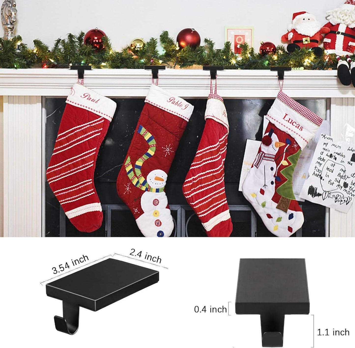 ARCHCRTC 2 Pcs Christmas Stocking Holders Hanging Hooks Heavy Duty Mantel Stocking Holder Bases Weighted Metal Stocking Hangers for Shelf Fireplace Stair Xmas Party Decor (2, Black)