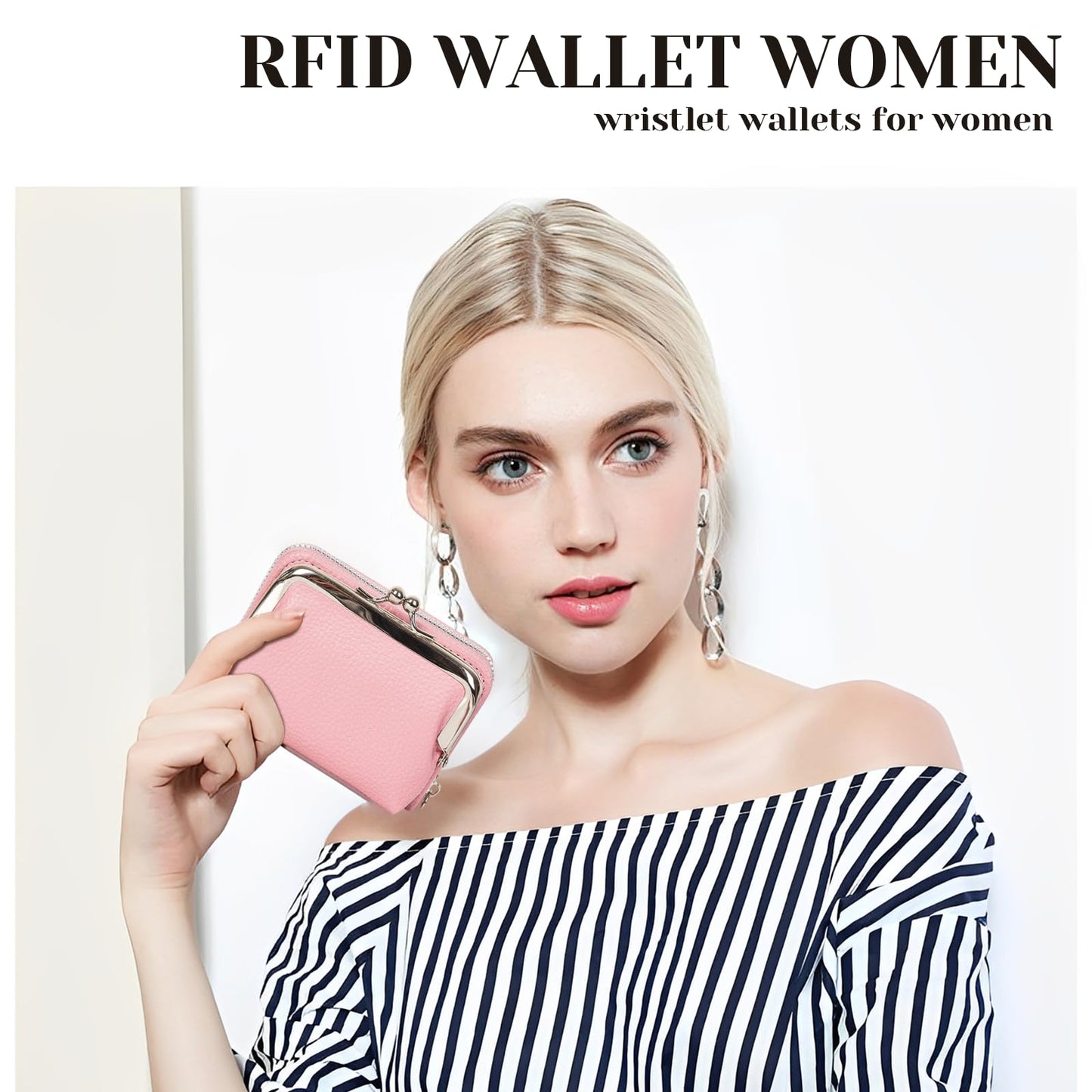 Women's RFID Blocking Wristlet Wallet - 2-in-1 Zip-Around with Coin Purse & Card Slots - Vegan Leather with Secure Clasp (Gift Ready)(Pink)