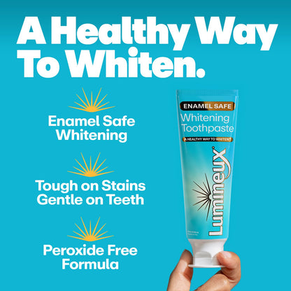 Lumineux Teeth Whitening Kit Peroxide Free for Whiter Teeth Includes 7 Whitening Treatments, 1 Mouthwash, 1 Toothpaste & 1 Bamboo Toothbrush, Dentist Formulated