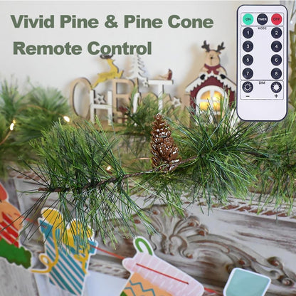 PALONMY Remote Christmas Smokey Pine Garland with Lights 6.56FT Garlands with Timer 30 LED Fairy Lights Battery Operated Garland Lights with Pinecones Christmas Pre-lit Light for Home