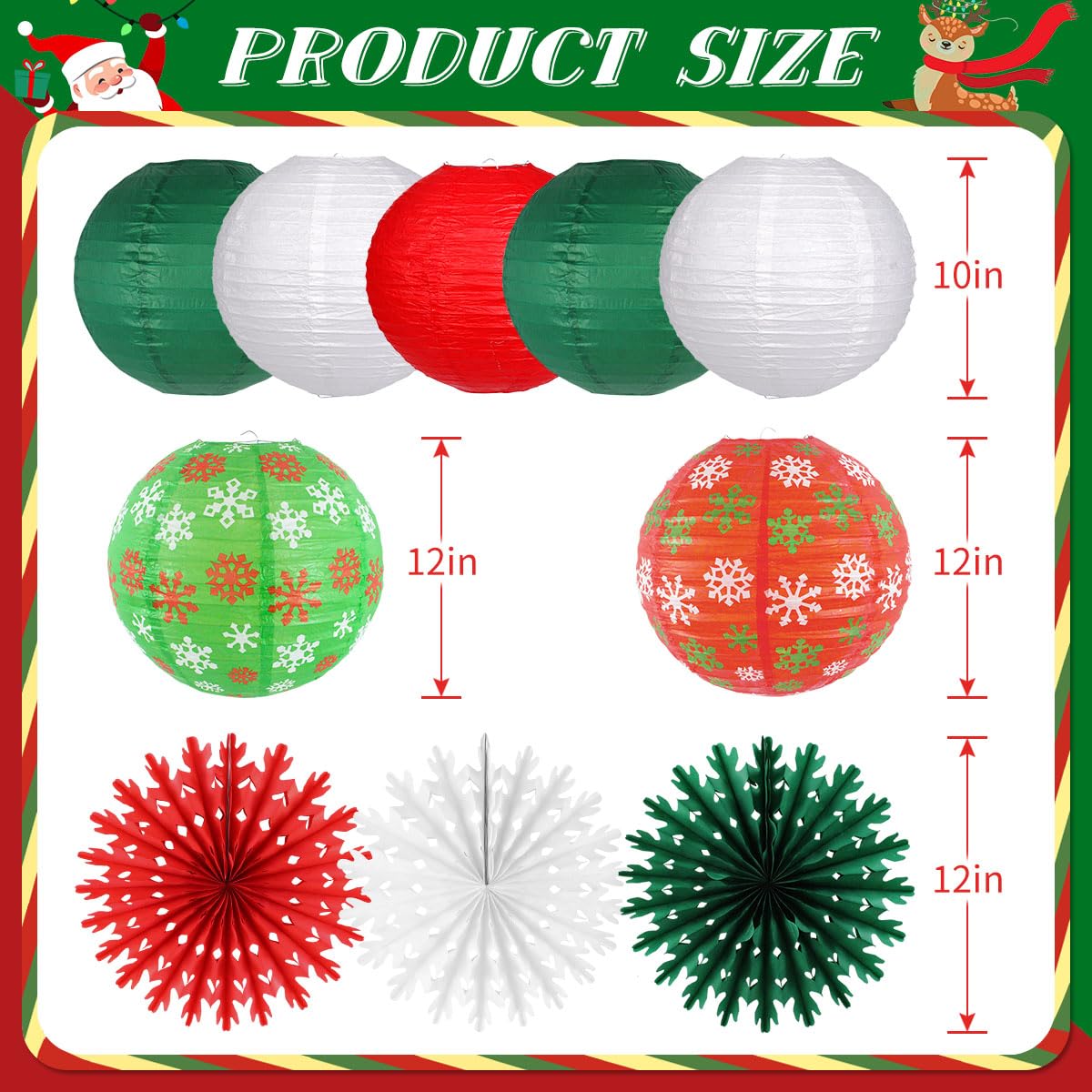 Christmas Party Decorations Paper Lanterns Honeycomb Santa Hat Tree Paper Fans for Christmas Birthday Party New Year Holiday Wall Home Decor