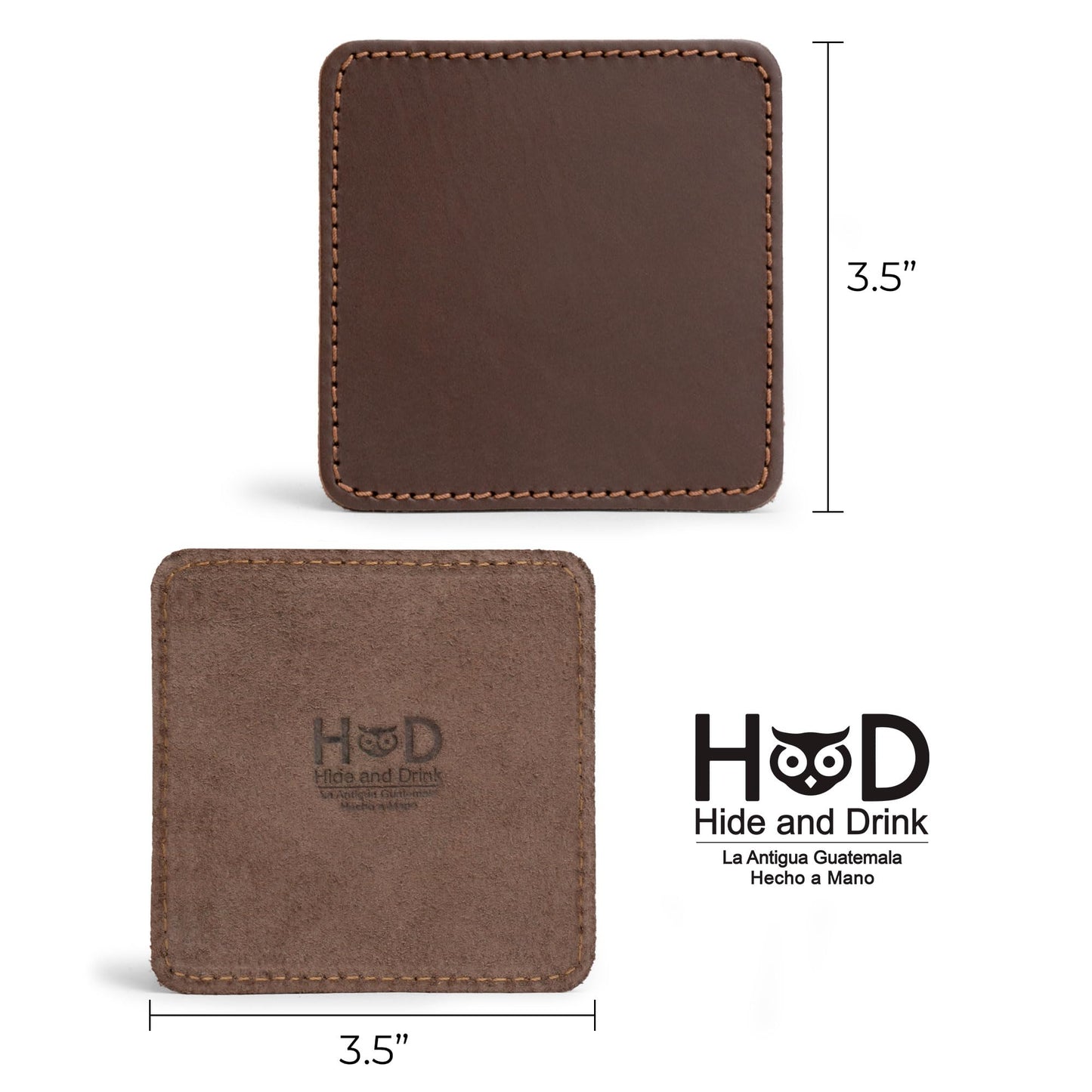 Hide & Drink Leather Coasters Set of 8, Premium Leather Table Protection for Drinks, Elegant Accessory for Home/Office, Protects Surfaces, Bourbon Table Coasters, Bar, Western (Bourbon Brown)