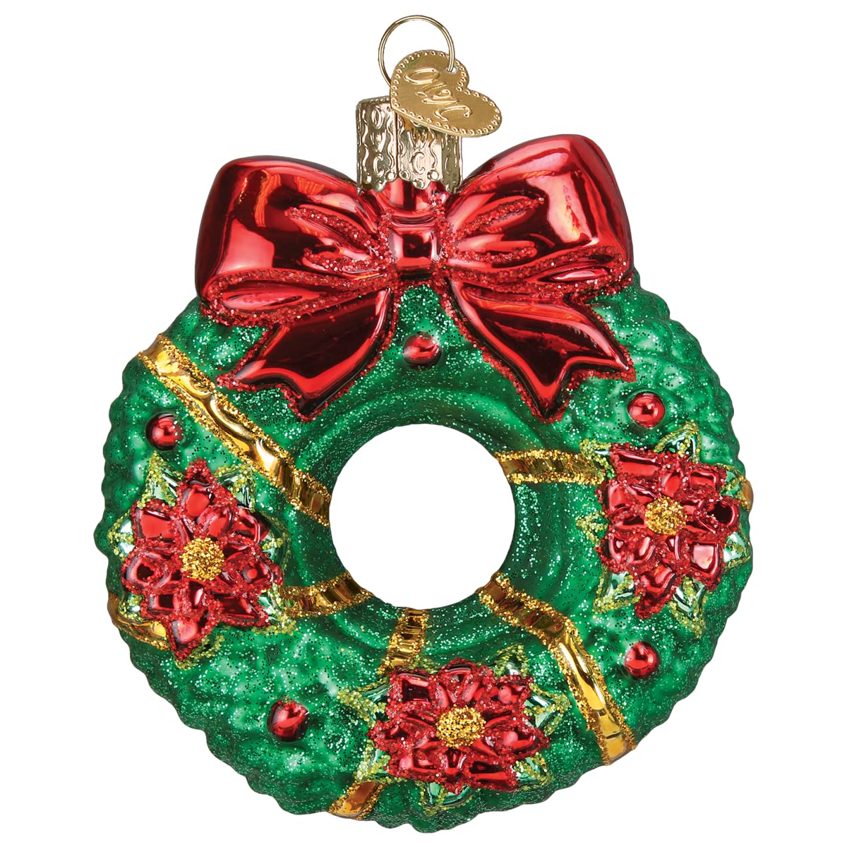 Old World Christmas Christmas Wreath Glass Blown Ornament for Christmas Tree, Handcrafted Holiday Decoration, Holiday Collection