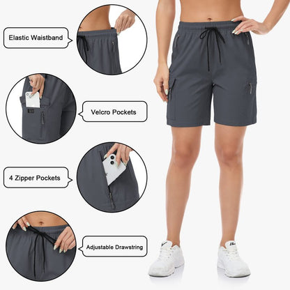 GymBrave Women's Hiking Shorts Quick Dry Lightweight Cargo Shorts for Outdoor Athletic Travel with Pockets Gray M