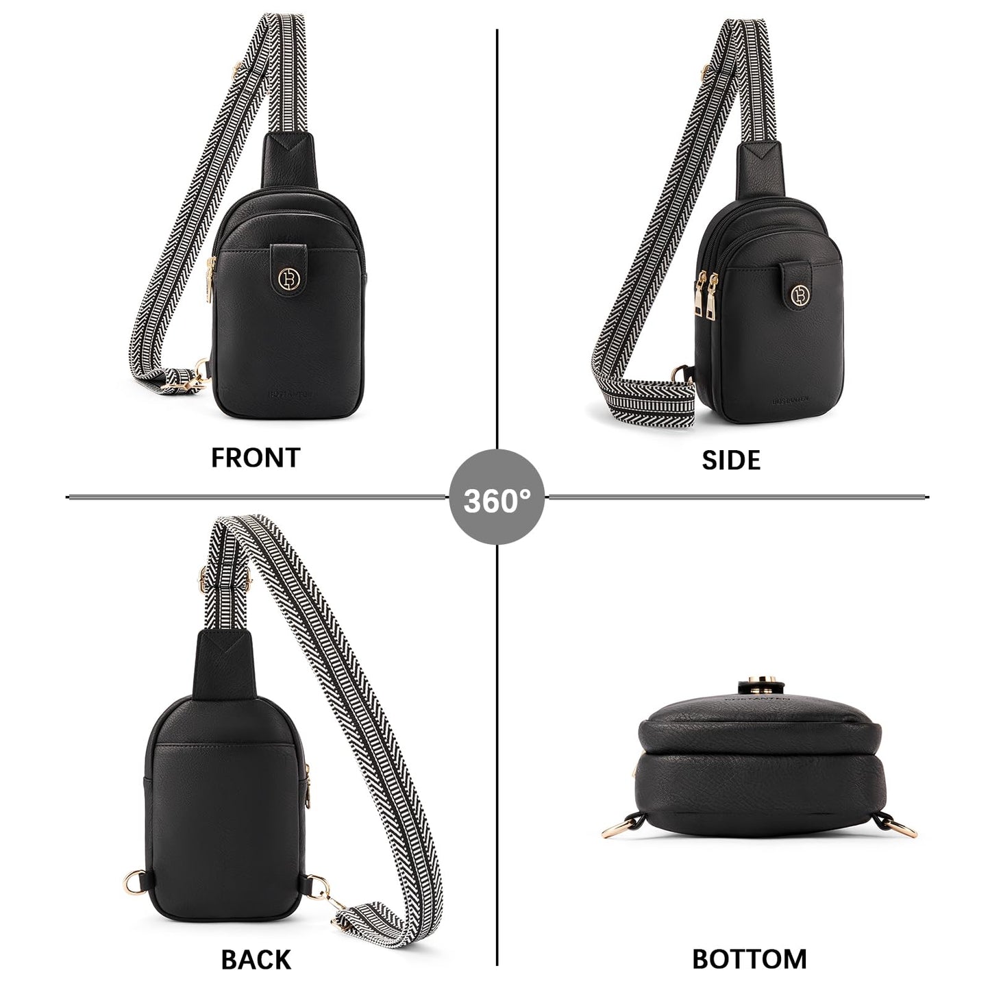 BOSTANTEN Small Sling Bag Crossbody Bags for Women Trendy Crossbody Purse Leather Chest Bag, Deep Black