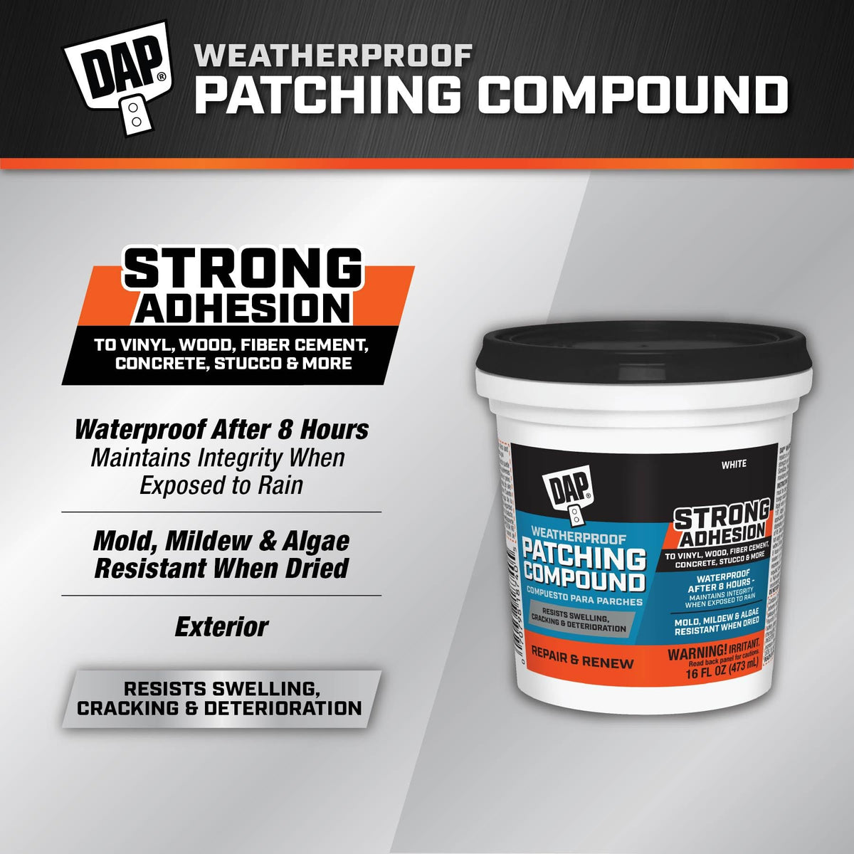 DAP Weatherproof Patching Compound, White, 16 Oz (7079818740)