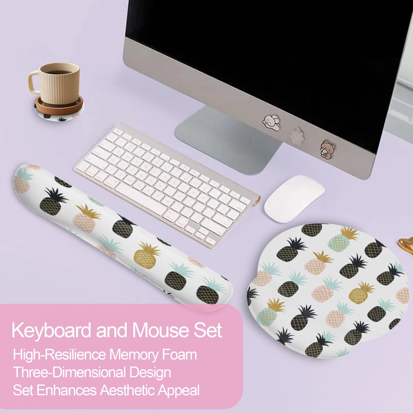 Abstract Tropical Pineapple Fruit Keyboard Wrist Rest Pad and Mouse Pad Wrist Support Set,3-in-1 Ergonomic Mouse Pad with Non-Slip Rubber Base for Home Office Game Computers Desk,