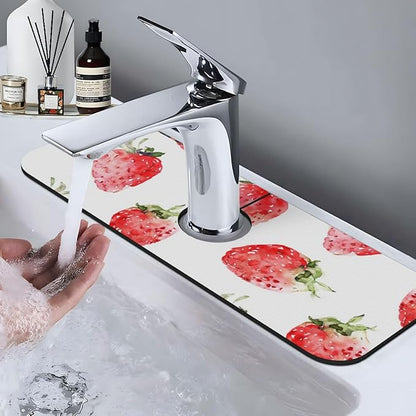 Faucet Draining Mat For Kitchen Sink, Watercolor Strawberries Diatom Mud