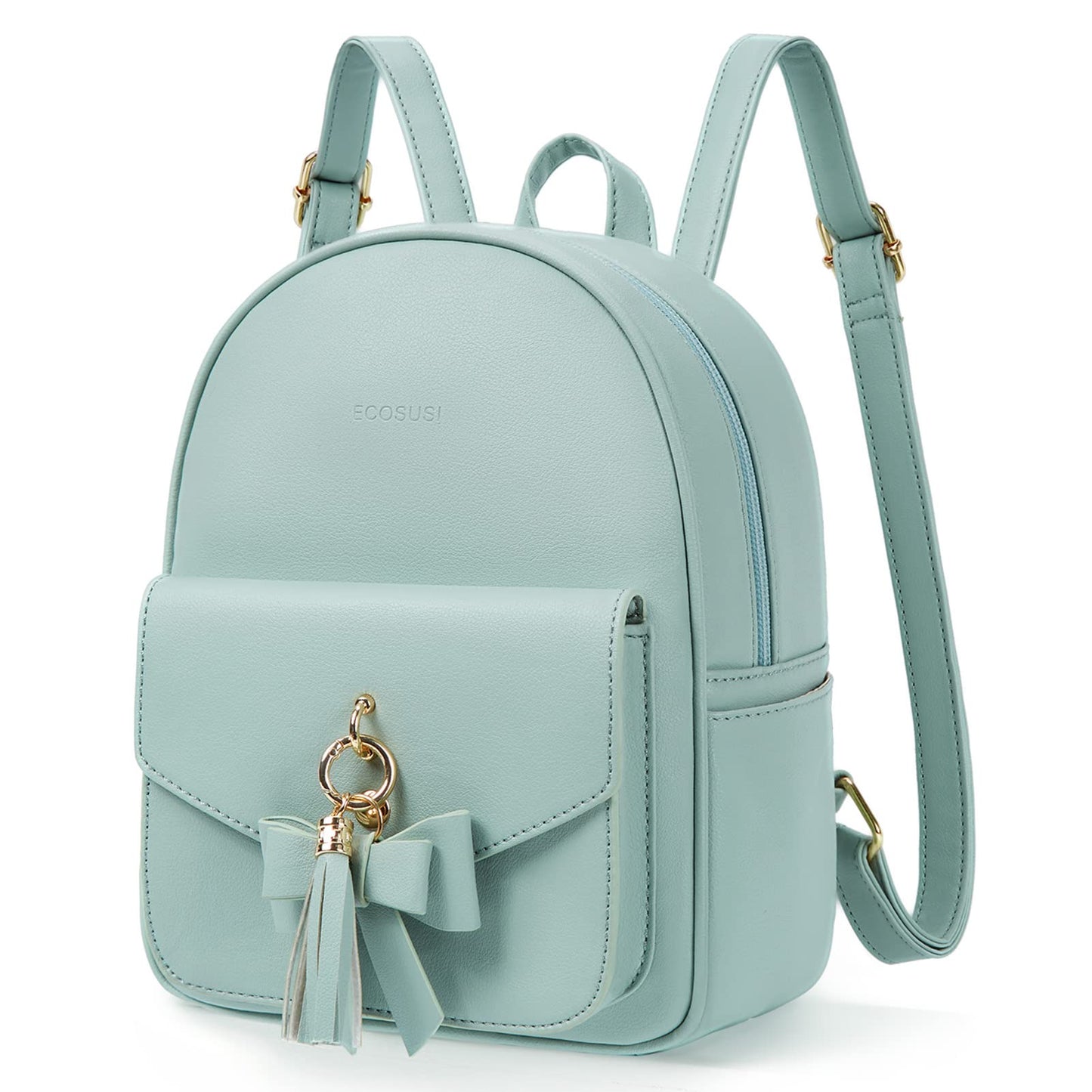 ECOSUSI Mini Backpack for Women Girls Cute Bowknot Small Backpack Purse Ladies Leather Bookbag Satchel Bag, with Charm Tassel Green