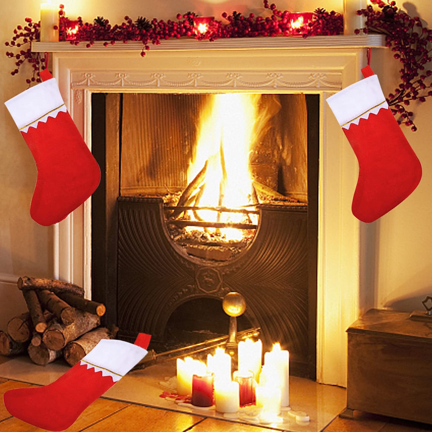 24 Pack Christmas Stockings Bulk 15 Inches Red Felt Xmas Stockings Holiday Big Santa Stockings for Fireplace Hanging Christmas Decorations