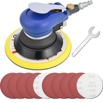 Bowd 6 Inch Air Random Orbital Sander, Pneumatic Palm Sander Tool with 10 Pcs Sandpapers for Auto Body Work