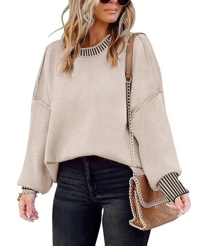 ETCYY Womens Oversized Sweaters Fall 2025 Fashion Clothes Trendy Batwing Sleeve Colorblock Striped Knit Pullover Tops