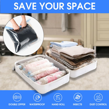 ZPP 12 Travel Roll Up Bags (5 Large/5 Medium/2 Small) Vacuum Seal Bags for Clothes, Mattress, Blanket, Comforters, Travel, Moving