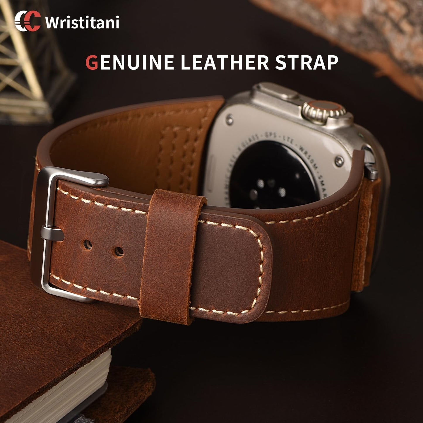 Wristitani Leather Bands Compatible With Apple Watch Band Ultra 3/2/1, 49mm 46mm 45mm 44mm 42mm For Men, Top Genuine Leather Replacement Vintage Strap for iWatch SE3/2/1 Series 11 10 9 8 7 6 5 4 3