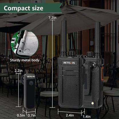 Retevis RB37 Bluetooth Walkie Talkies,Bluetooth Two Way Radio New Version,2000 mAh&120h Standby Long Battery Life,Wireless Earpiece,Flashlight,VOX,Type-C,2 Way Radio for Church Hospital Family(2Pack)