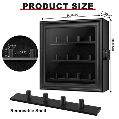 Championship Ring Display Case, 12 Ring Posts Baseball Ring Holder, Wall Mount Wooden Shadow Box for Multiple Championship Rings