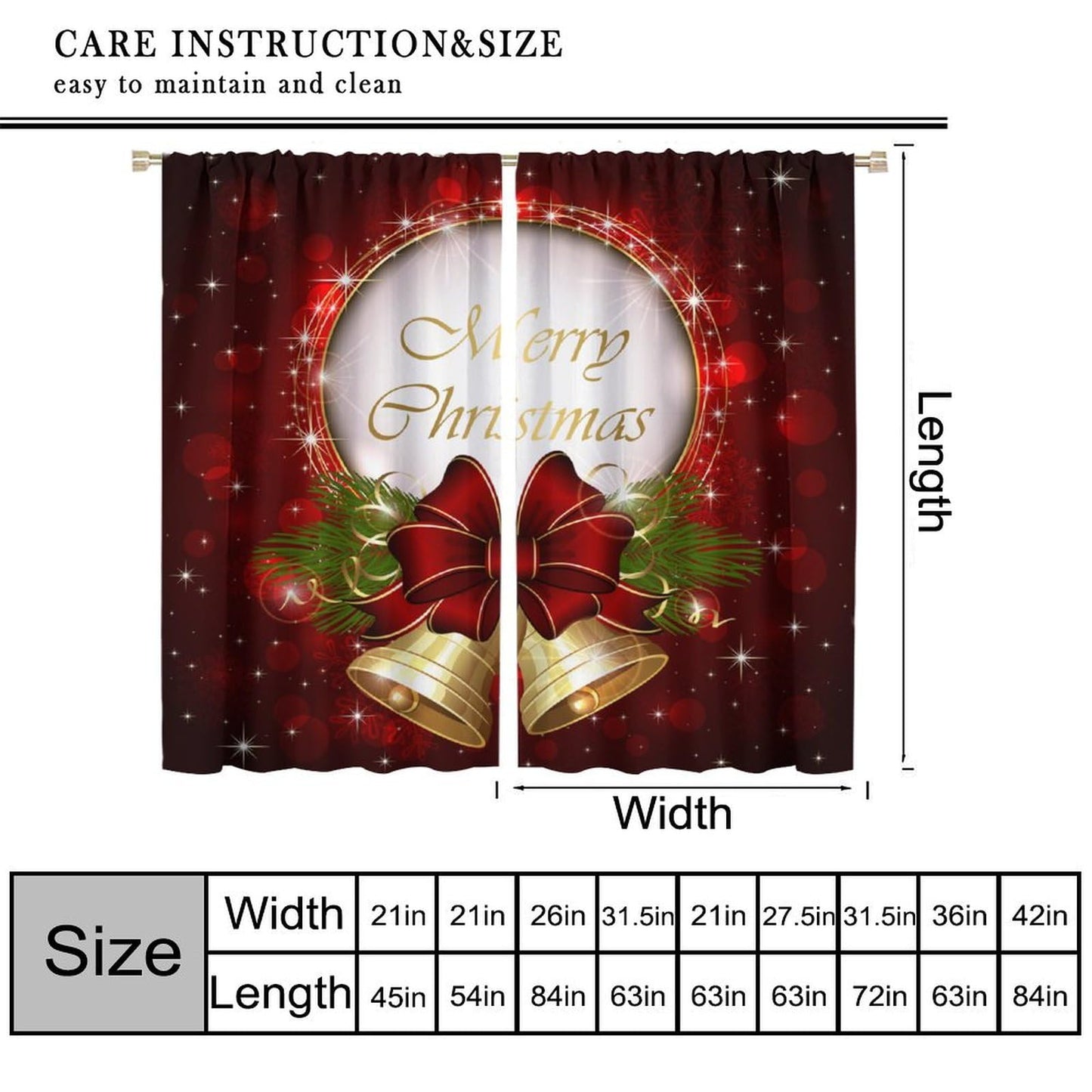 Merry Christmas Curtains Red Sparkling Dingdang Winter Christmas Holiday Bell Festivals Atmosphere Blackout Window Treatment for Happy Festival Living Room Bedroom Home Decor Window Drapes 52"W X 84"L