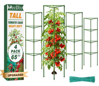 ZeeDix 4 Pack Heavy Duty Tomato Cages 65 Inch, Large Tall Plant Support Stakes for Climbing Plants Heavy Vegetables, Adjustable Tomato Trellis for Pots & Outdoor Raised Garden Beds