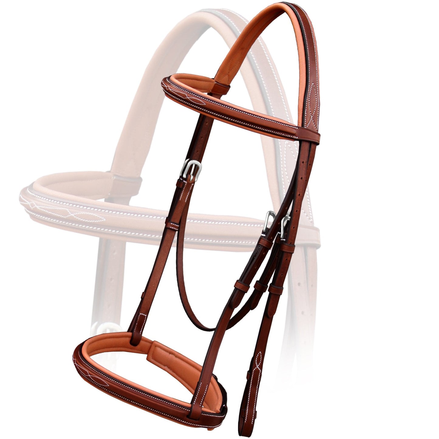Exion English Hunter Bridle with Designer Stitched Browband & Hunter Noseband – Anatomical Mono Crownpiece, Padded Noseband, Rubber Reins – Horse, Cob, Pony, Oversize – Black, Havana, Oak Brown