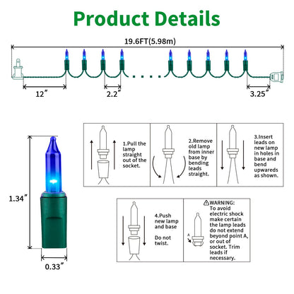LAMPHOME Blue Christmas Lights,100Lights 19.6ft UL Certified Mini Bulb String Lights, Hanukkah Traditional Light for Outdoor Christmas Tree Garden Holiday Party Patio Wedding Garland Decor