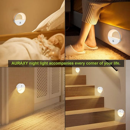 Rechargeable Battery Night Light, Motion Sensor Night Light, LED Warm White Magnetic Stick-on Motion Sensored Hallway Light, with Dusk to Dawn Sensor for Stairs, Wall, Closet, Cabinet (3 Pack)