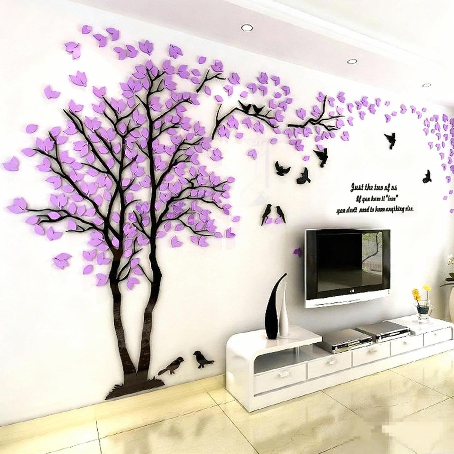 Family Tree Wall Decor Decals - DIY 3D Tree of Life Wall Art Large Decal Stickers Silver Decor Living Room Mural for Bedroom Hallway Home TV Background (Purple Left,M-98X51in)