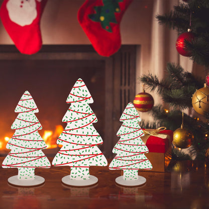 Huwena 3 Piece Wooden Christmas Tree Table Decor Rustic Farmhouse Xmas Tree Snowflake Centerpieces Tiered Tray Shelf Decorations for Home, Office, Holiday Party Decor (Simple)