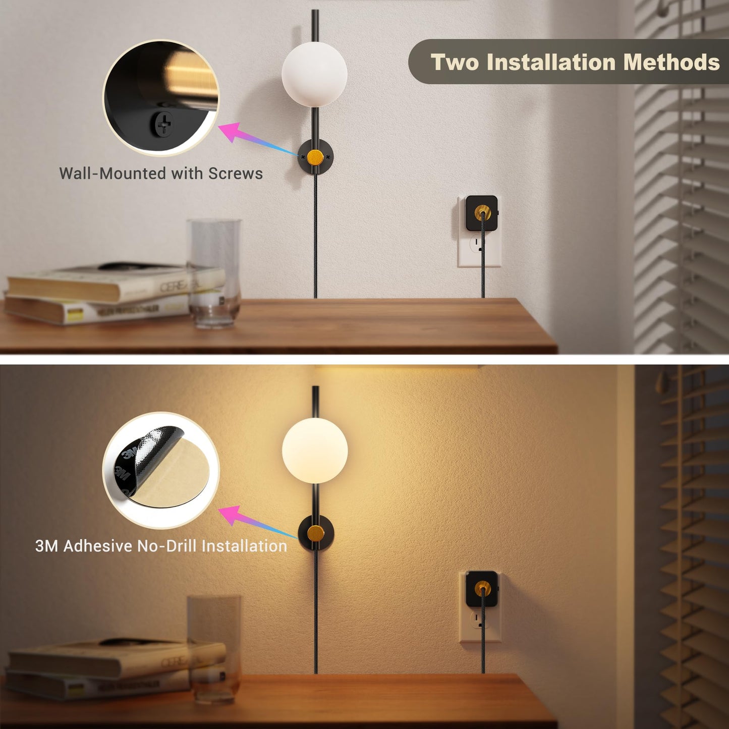 JandCase Night Lights Plug into Wall, 2 Pack 3000K Round Milky Night Light with 1.5M Braided Cord, 0-100 LM Adjustable Plug in Nightlight, Auto Light Sensor,Flexible Placement for Bedroom, Bathroom