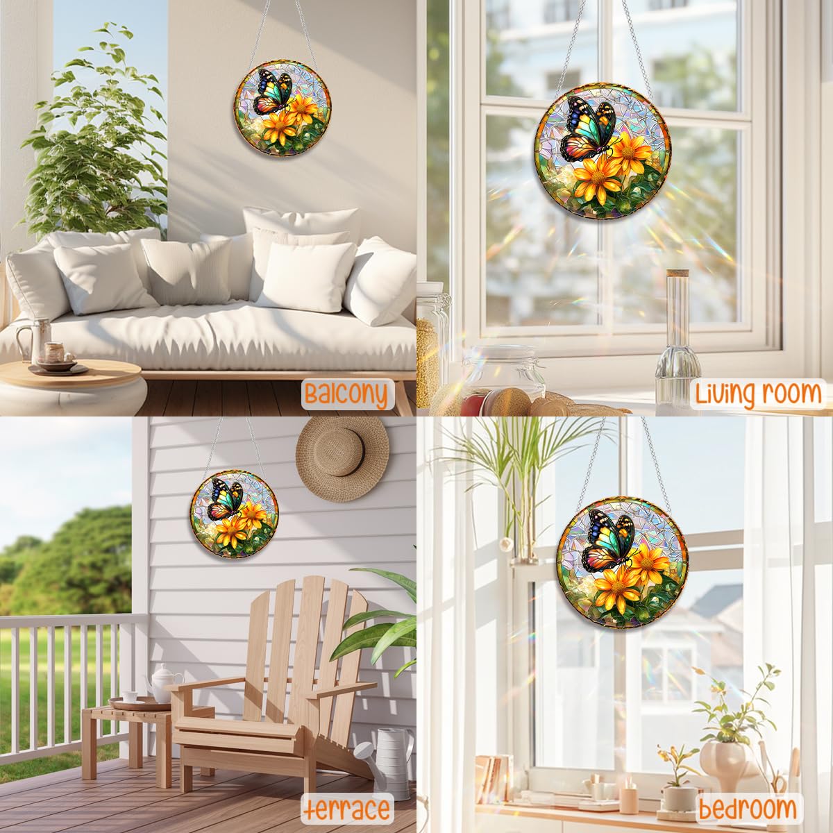 zhuoyaju Acrylic Suncatcher Window Hanging, Butterfly & Flower Sun Catcher Rainbow Indoor Window Decoration for Living Room Bedroom Summer Home Balcony Ornaments, 7.87 inches