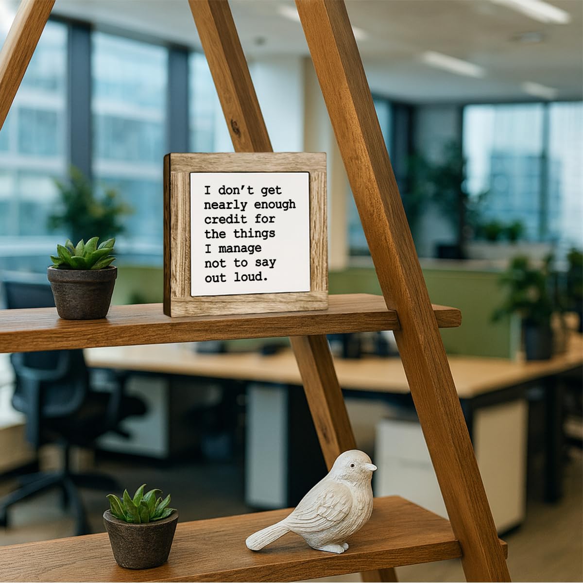 Sarcastic Office Quote Wooden Sign, I Don't Get Nearly Enough Credit Decoration for Living Room Office Desk Shelf Accessories, Funny Sassy Humor Gift, 5.9x5.9 Inch
