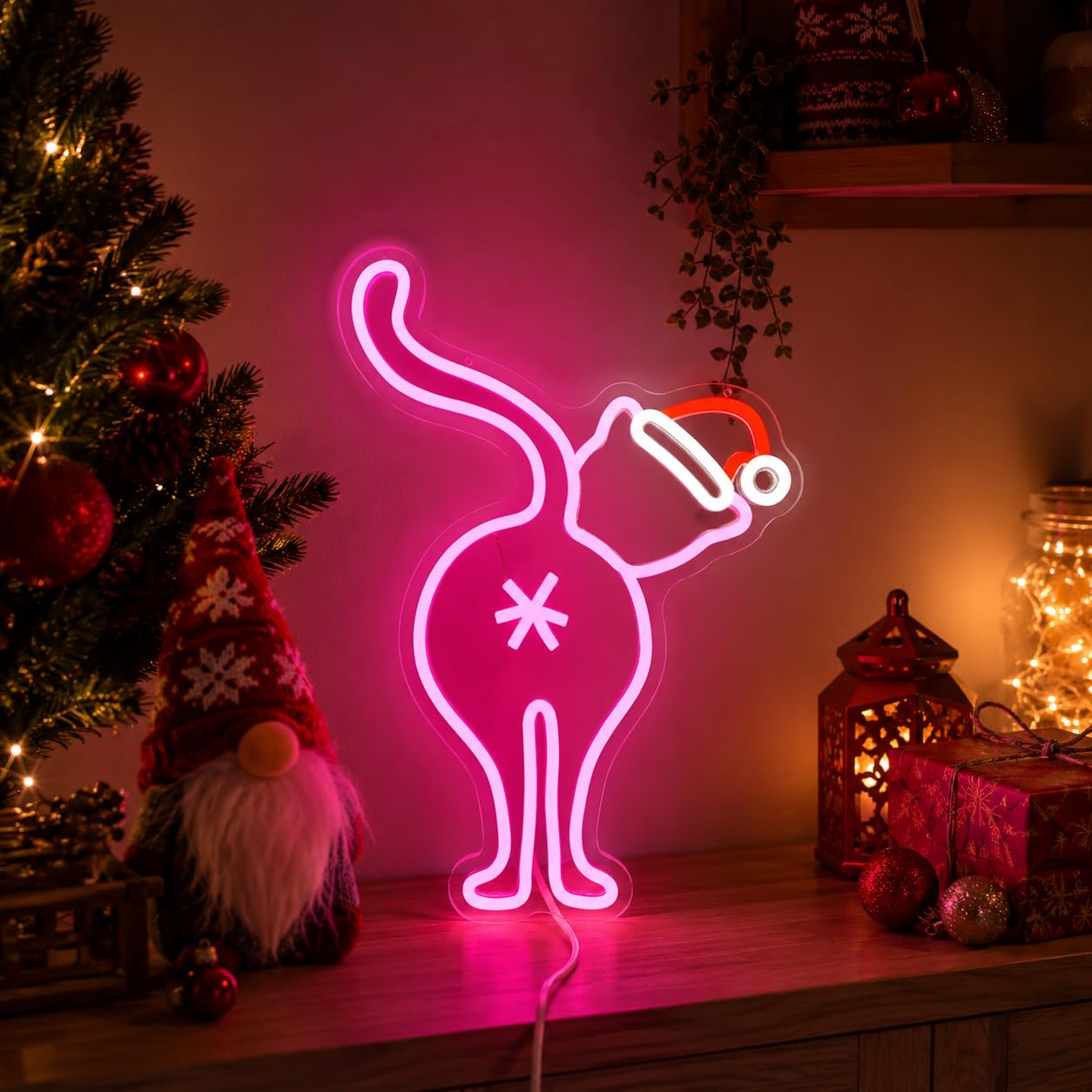 FuugZze Christmas Neon Signs for Wall Decor Black Cat Neon Lights Christmas Led Sign for Bedroom Wall Dimmable Black Cat Light Up Signs for Party Wall Room Home Decor Gift